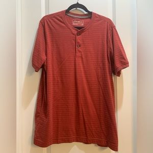 Eddie Bauer Mens Short Sleeve Shirt Burnt Red Stripe L Armpit To Armpit 24”.